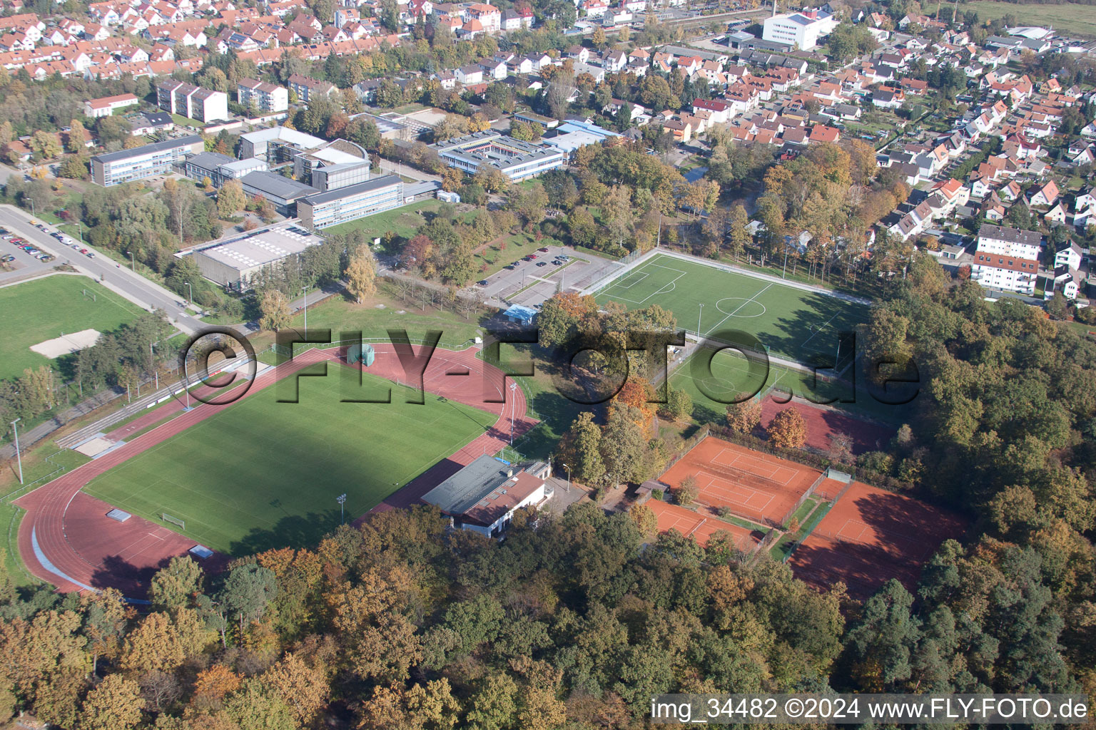 Oblique view of Bienwald Stadium in Kandel in the state Rhineland-Palatinate, Germany