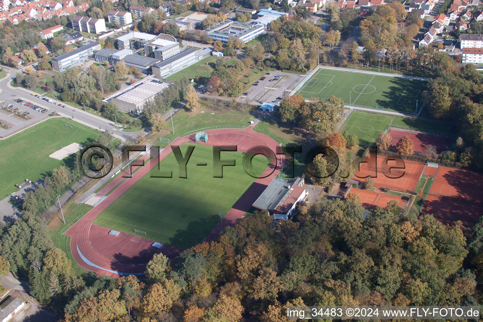 Bienwald Stadium in Kandel in the state Rhineland-Palatinate, Germany from above