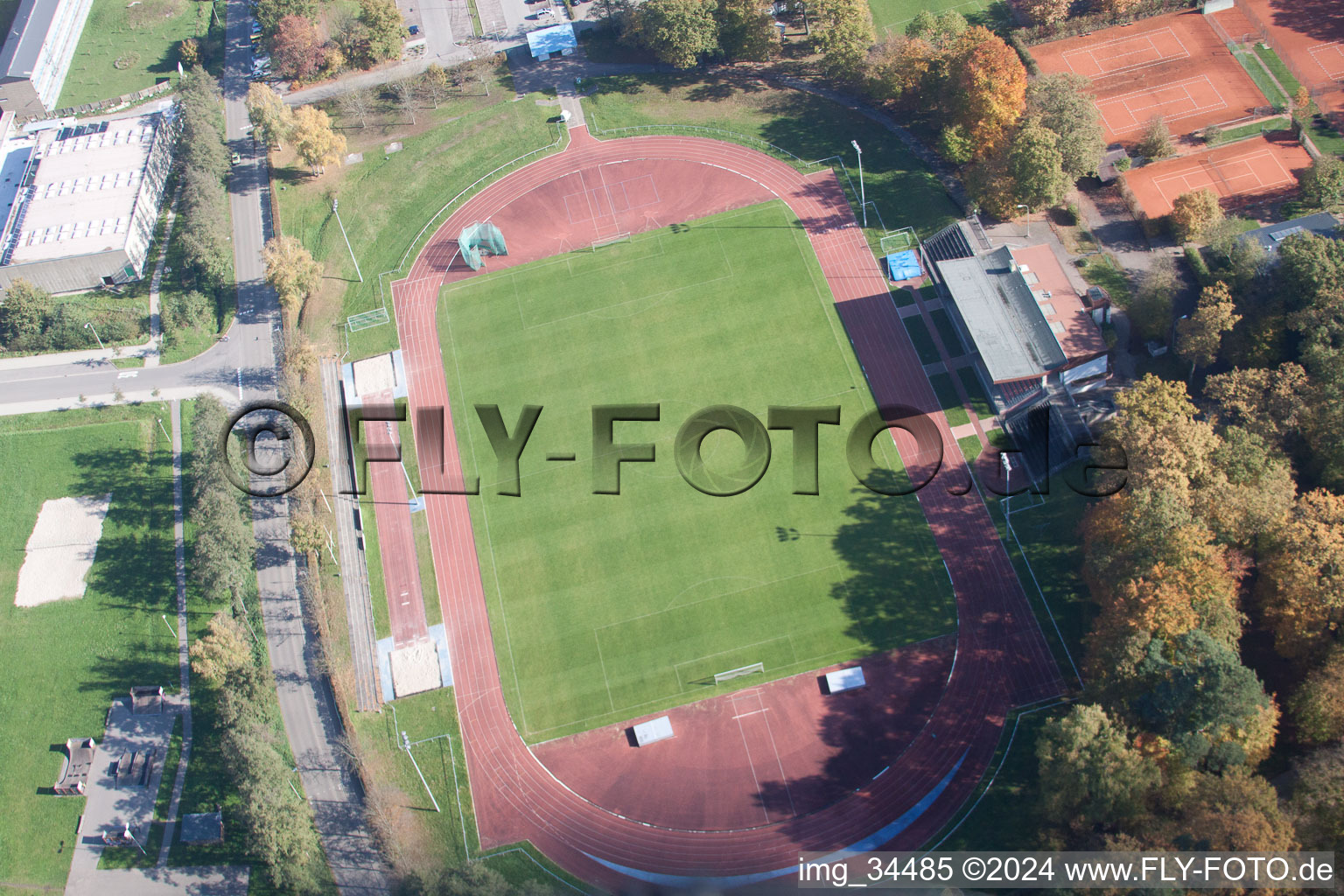 Bienwald Stadium in Kandel in the state Rhineland-Palatinate, Germany seen from above