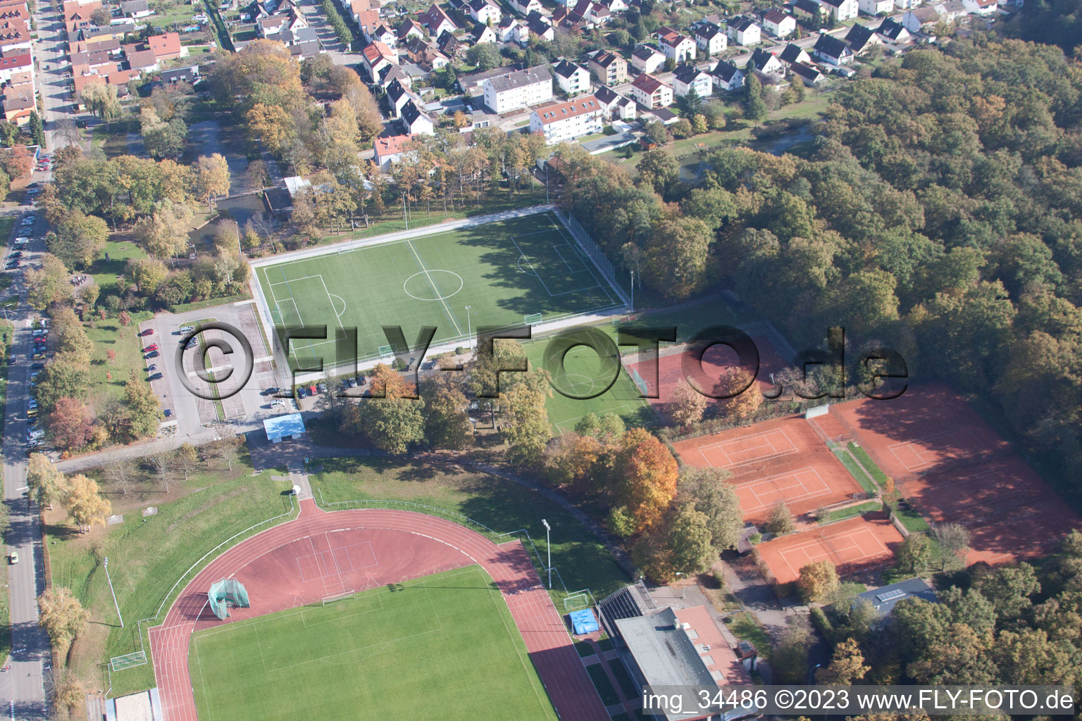 Bienwald Stadium in Kandel in the state Rhineland-Palatinate, Germany from the plane