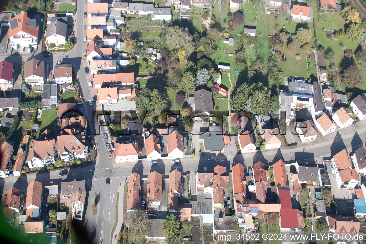 Saarstrasse Villa Kunterbunt in Kandel in the state Rhineland-Palatinate, Germany from the plane