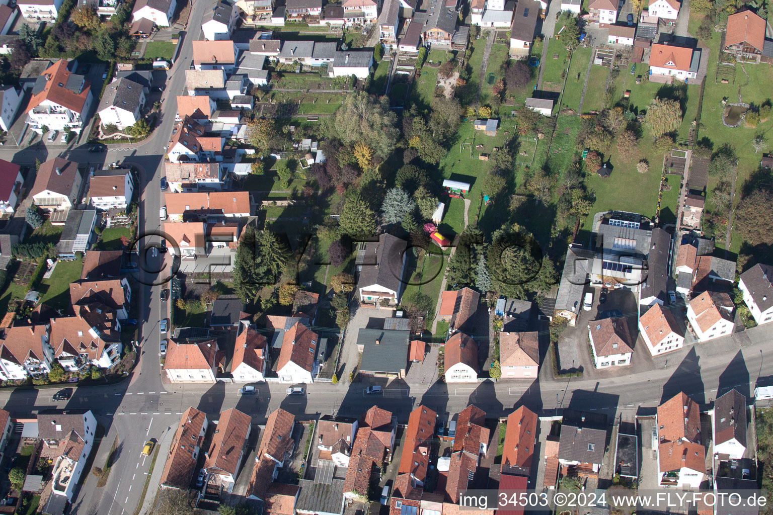 Bird's eye view of Saarstrasse Villa Kunterbunt in Kandel in the state Rhineland-Palatinate, Germany