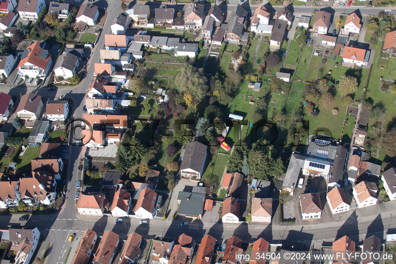 Saarstrasse Villa Kunterbunt in Kandel in the state Rhineland-Palatinate, Germany viewn from the air