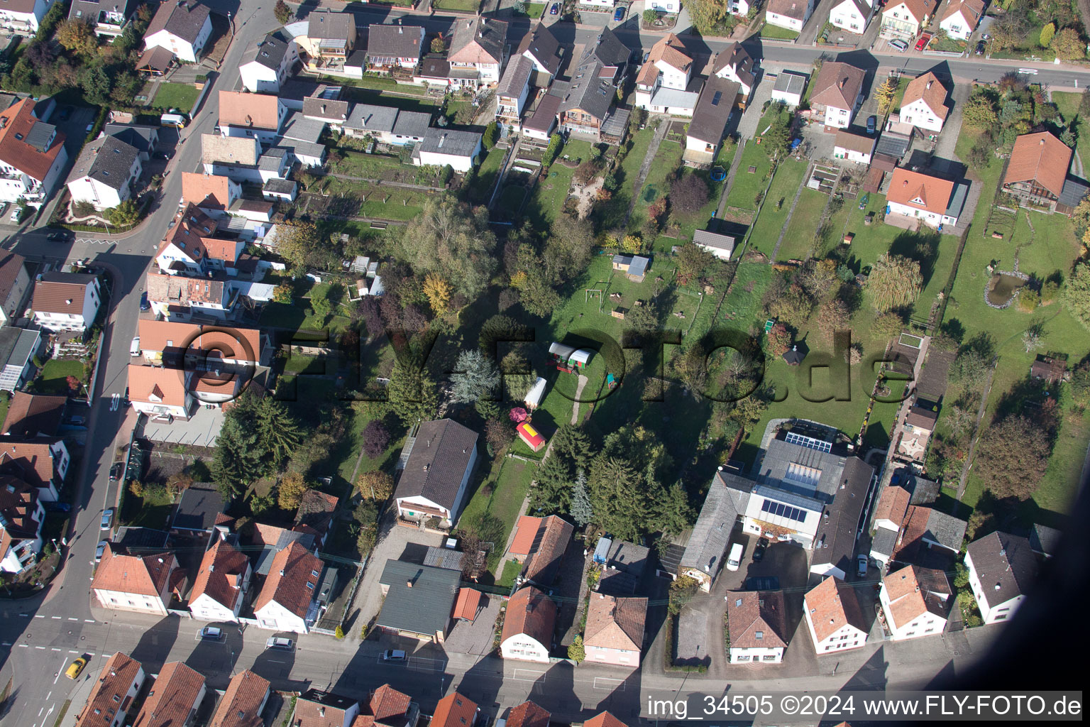 Drone recording of Saarstrasse Villa Kunterbunt in Kandel in the state Rhineland-Palatinate, Germany