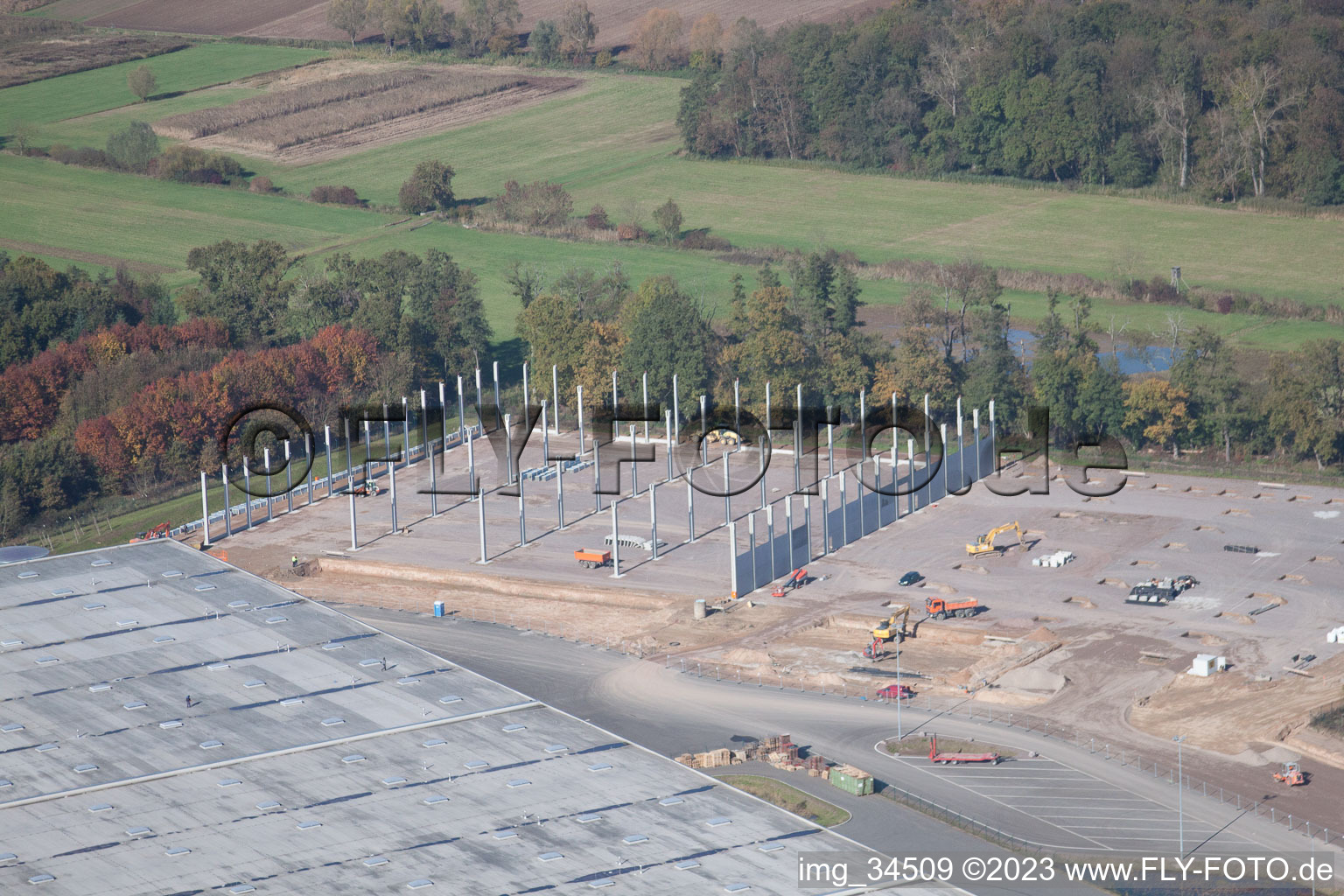 Aerial photograpy of Horst industrial area, 2nd construction phase Gazely Logistik in the district Minderslachen in Kandel in the state Rhineland-Palatinate, Germany