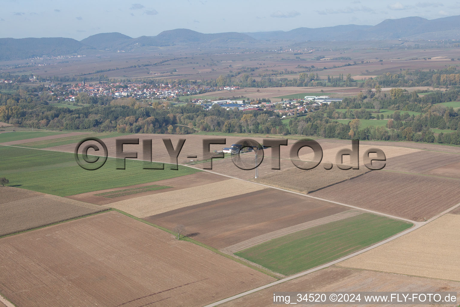 Oblique view of Rosenhof in Steinweiler in the state Rhineland-Palatinate, Germany