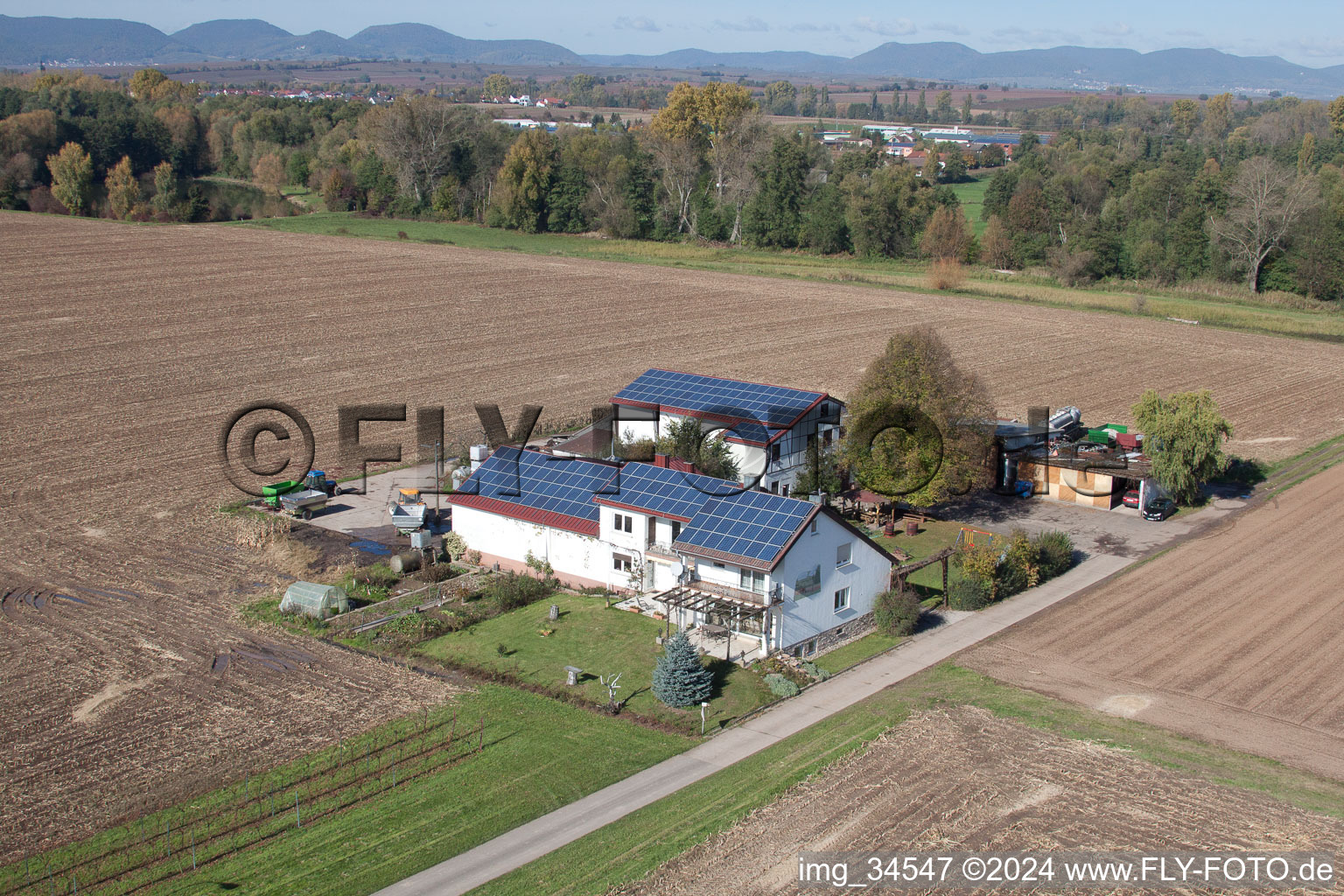 Rosenhof in Steinweiler in the state Rhineland-Palatinate, Germany from above