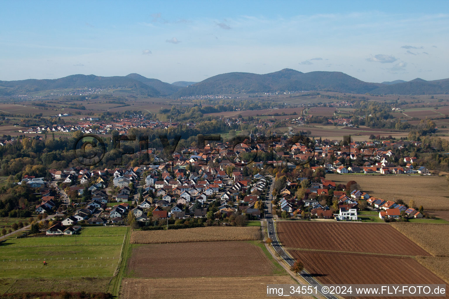 Bird's eye view of District Billigheim in Billigheim-Ingenheim in the state Rhineland-Palatinate, Germany