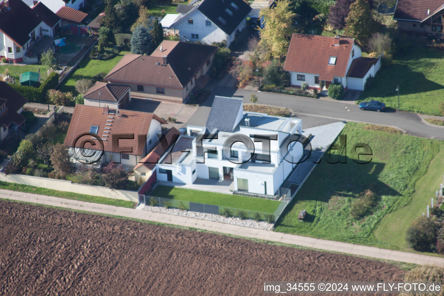 Drone image of District Billigheim in Billigheim-Ingenheim in the state Rhineland-Palatinate, Germany