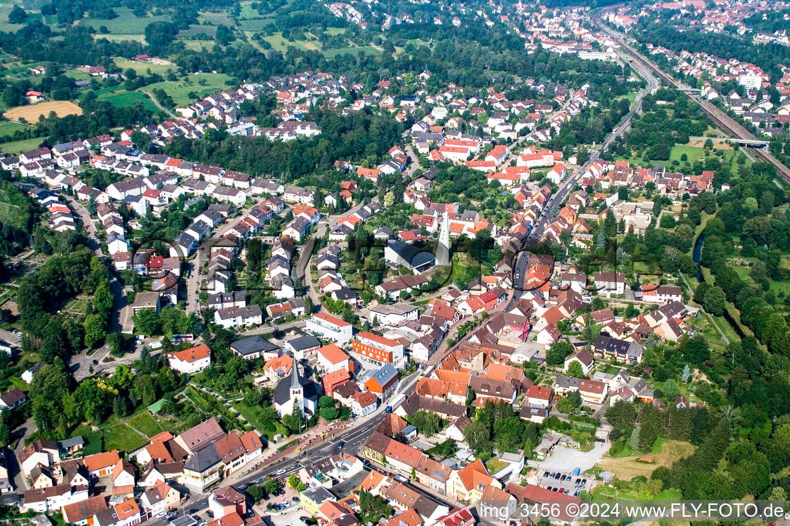 Aerial view of District Berghausen in Pfinztal in the state Baden-Wuerttemberg, Germany