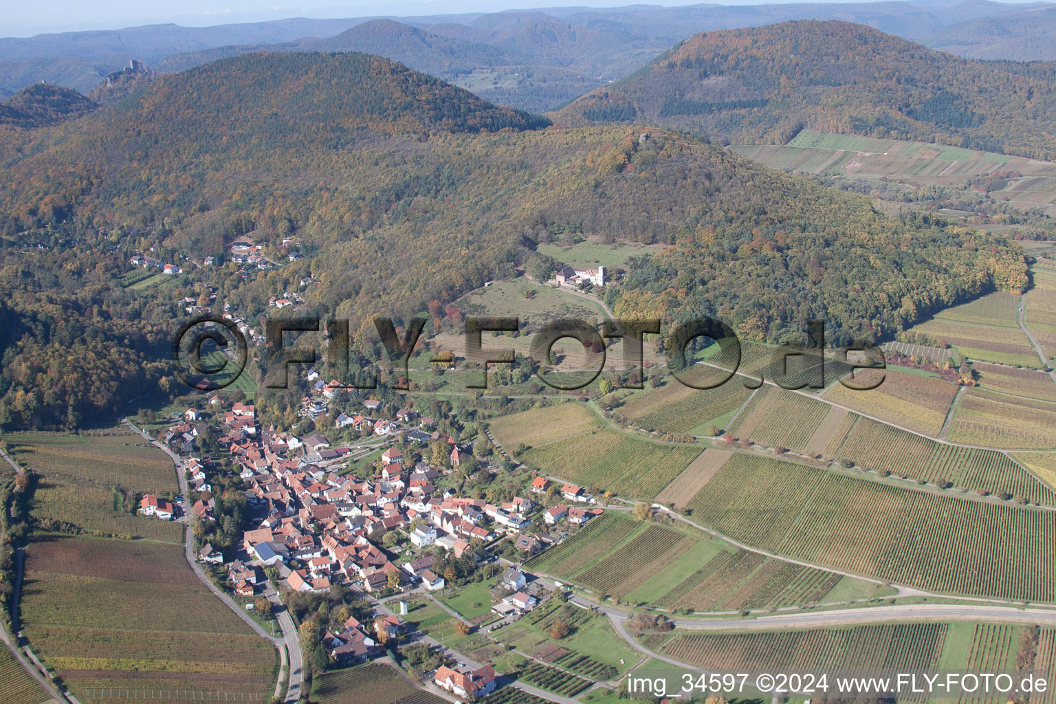 Leinsweiler in the state Rhineland-Palatinate, Germany from above