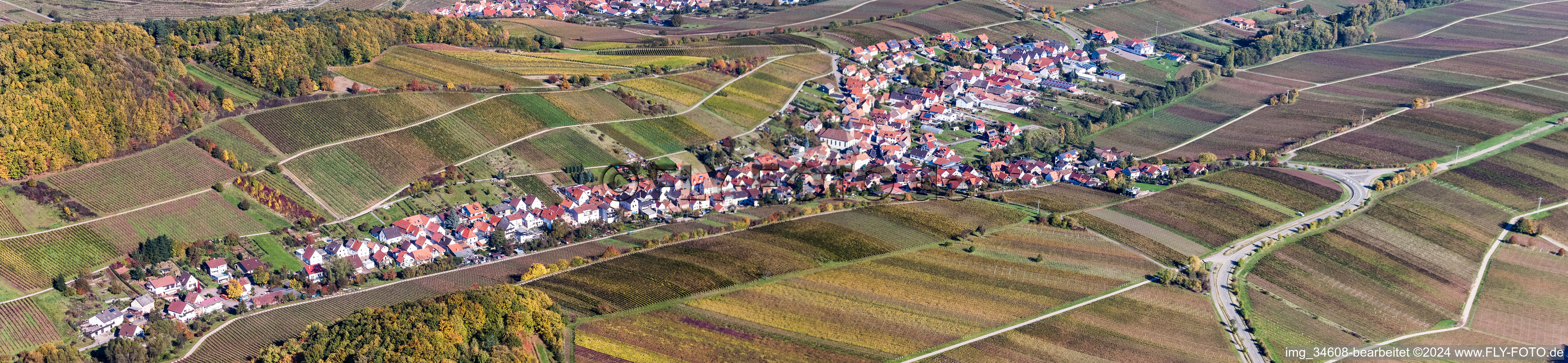 Panoramic perspective Village - view between wine yards in Ranschbach in the state Rhineland-Palatinate, Germany