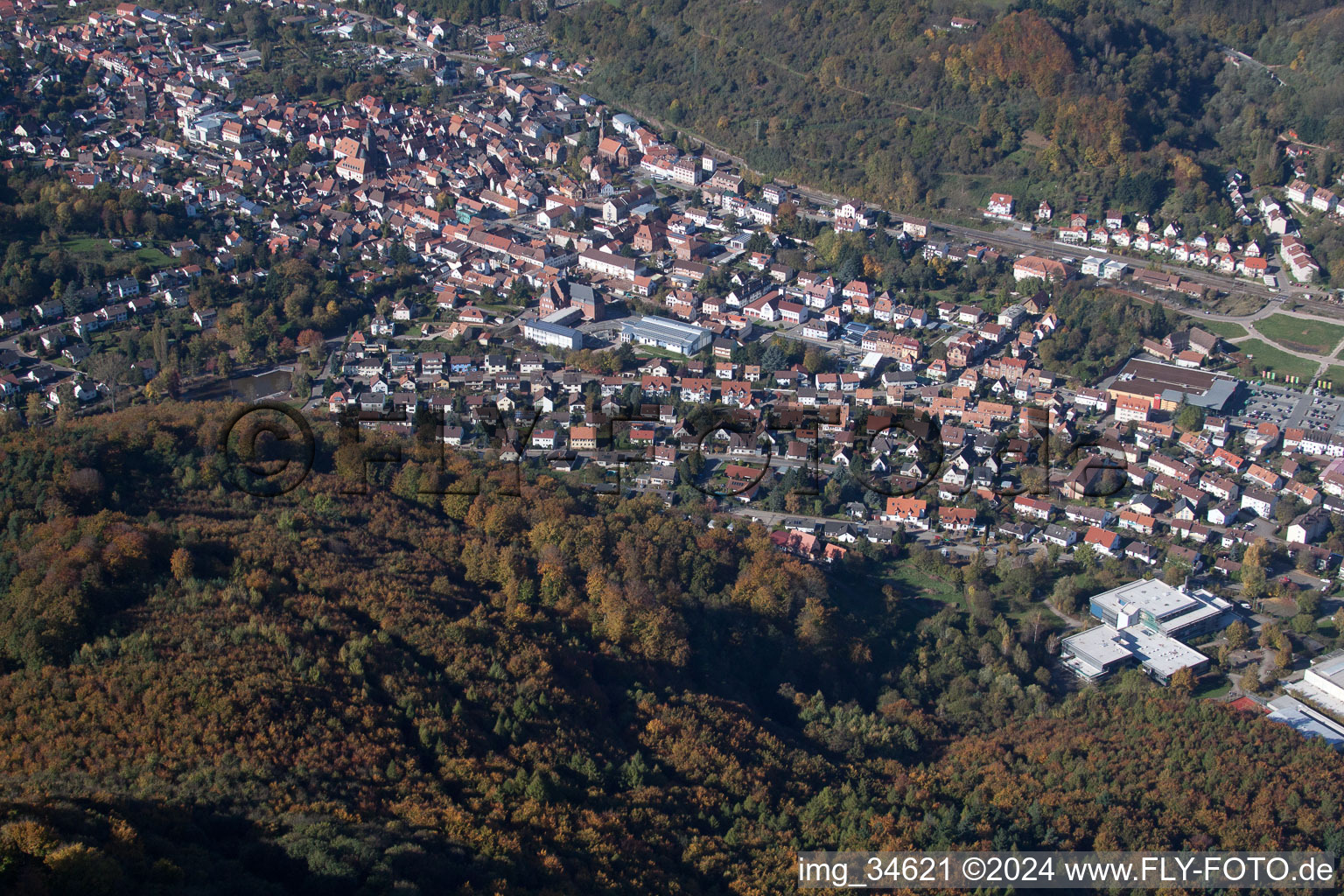 Oblique view of Annweiler am Trifels in the state Rhineland-Palatinate, Germany