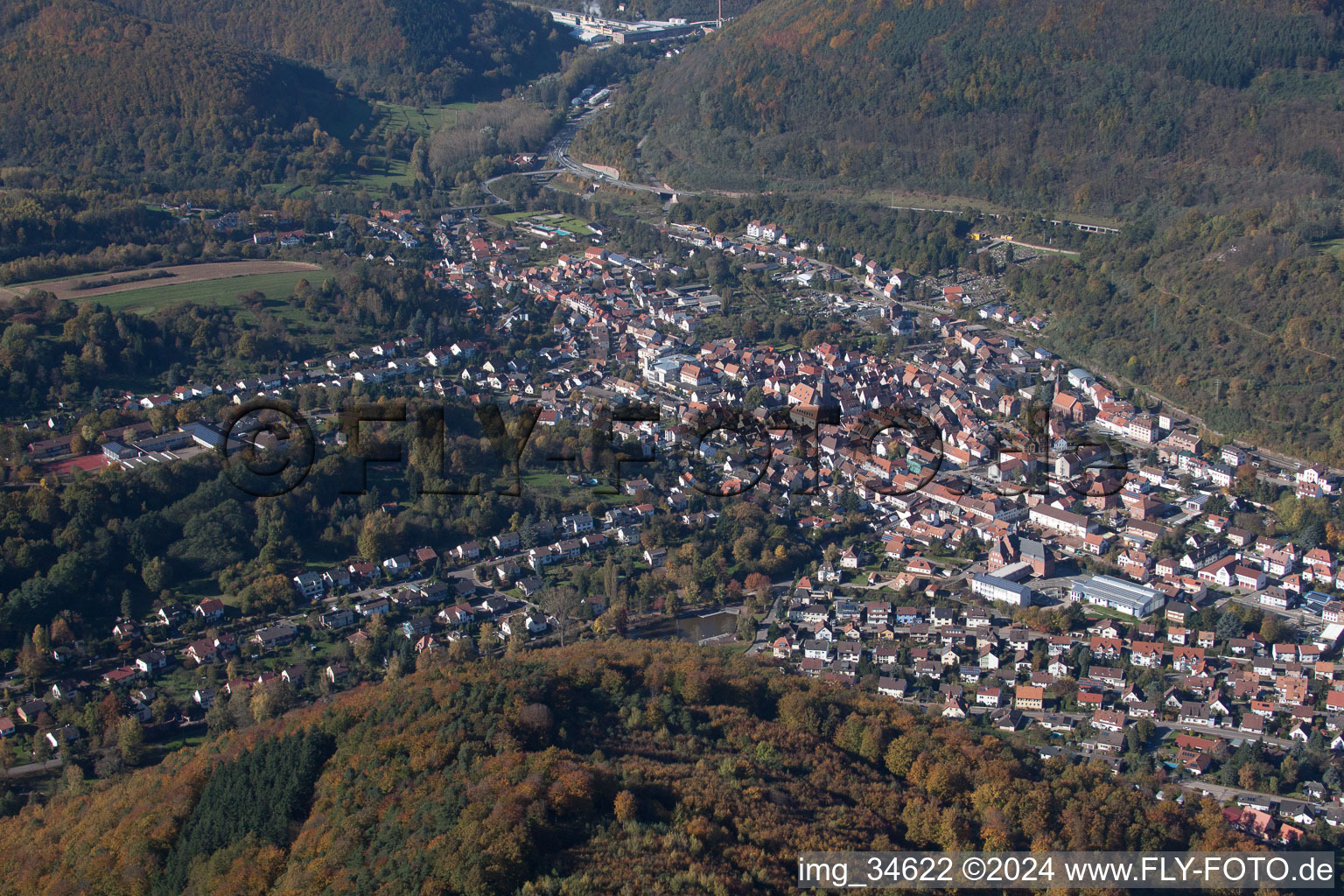 Annweiler am Trifels in the state Rhineland-Palatinate, Germany from above