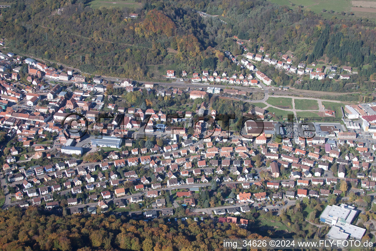 Annweiler am Trifels in the state Rhineland-Palatinate, Germany seen from above