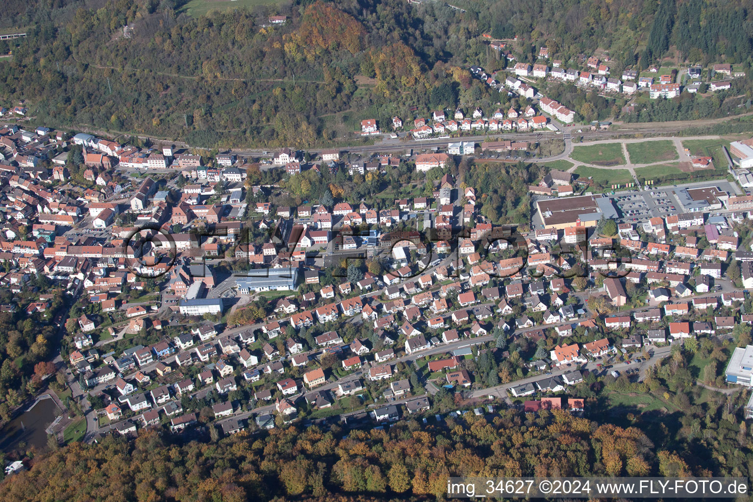 Annweiler am Trifels in the state Rhineland-Palatinate, Germany from the plane