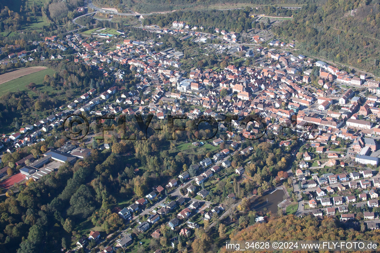 Bird's eye view of Annweiler am Trifels in the state Rhineland-Palatinate, Germany