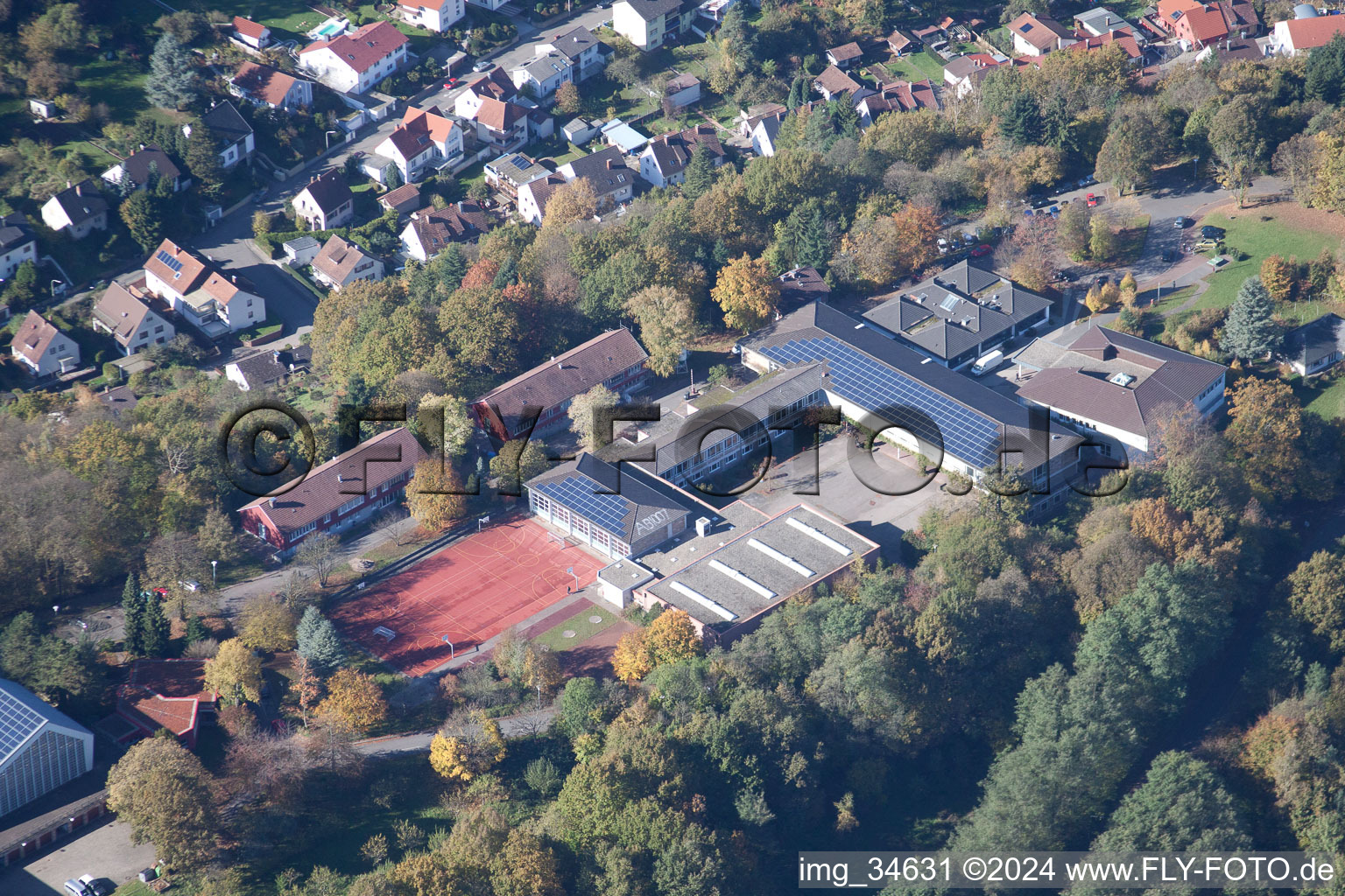 Aerial photograpy of Private Trifels-Gymnasium in Annweiler am Trifels in the state Rhineland-Palatinate, Germany