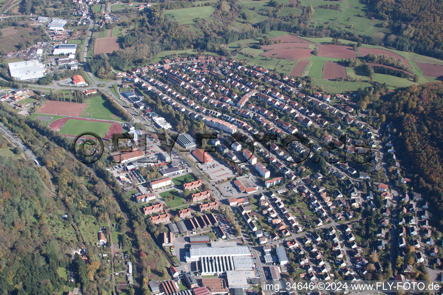 Annweiler am Trifels in the state Rhineland-Palatinate, Germany viewn from the air