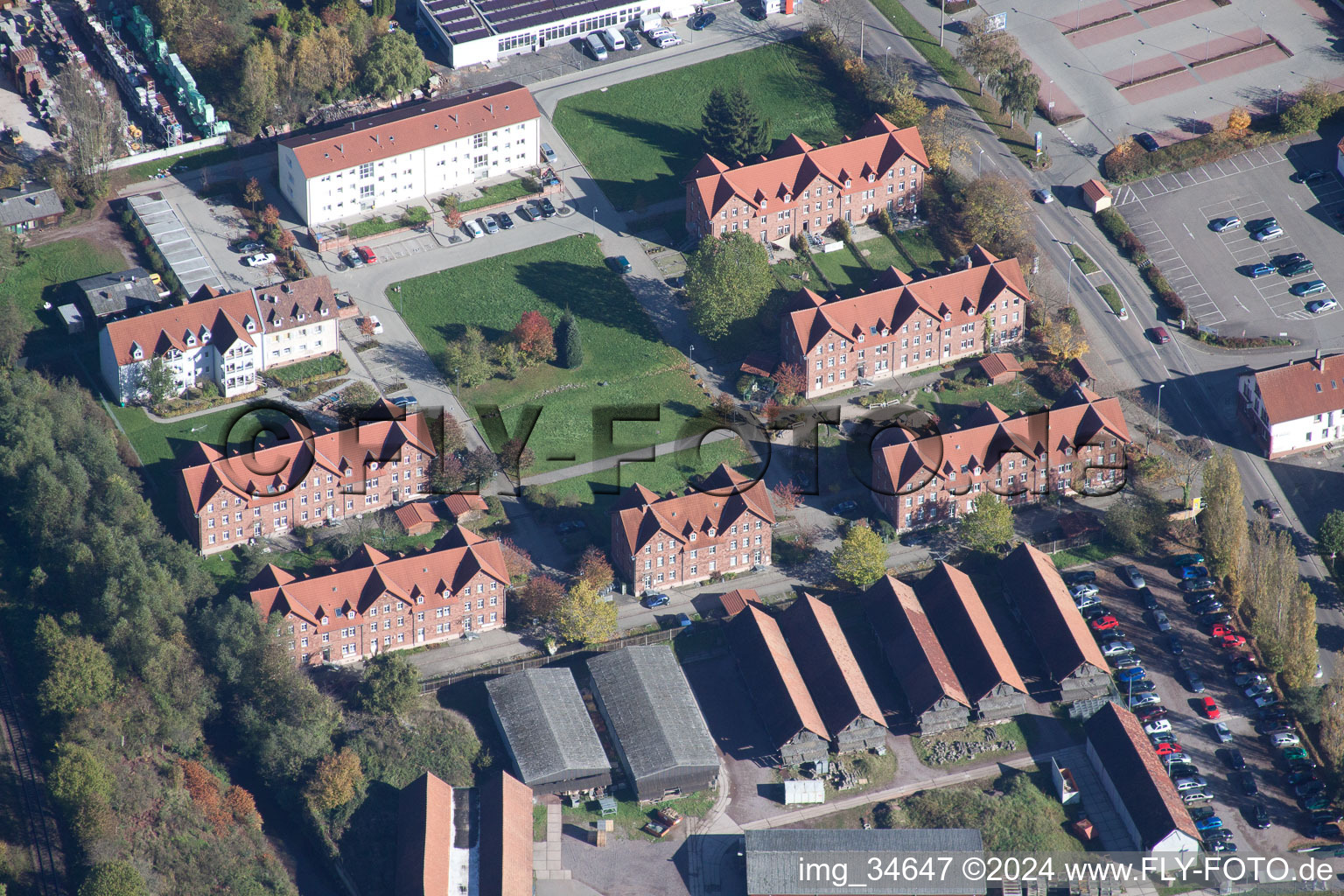 Aerial view of Industrial and commercial area of STABILA Messgeraete in Annweiler am Trifels in the state Rhineland-Palatinate