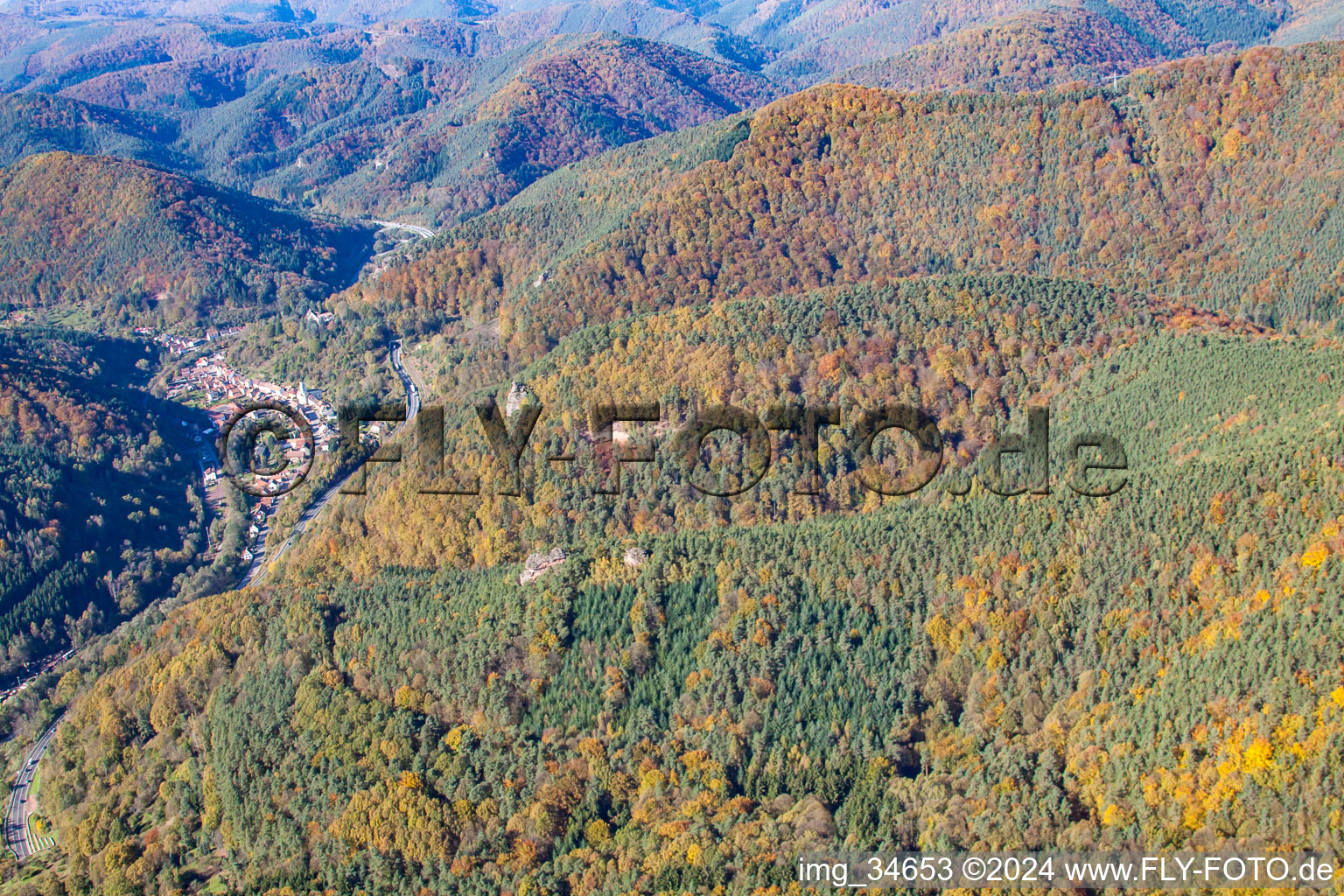 Aerial photograpy of Rinnthal in the state Rhineland-Palatinate, Germany