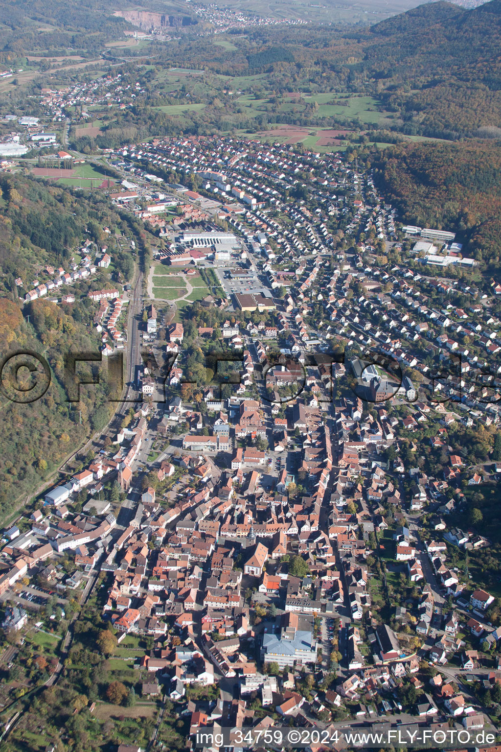 Annweiler am Trifels in the state Rhineland-Palatinate, Germany from the drone perspective