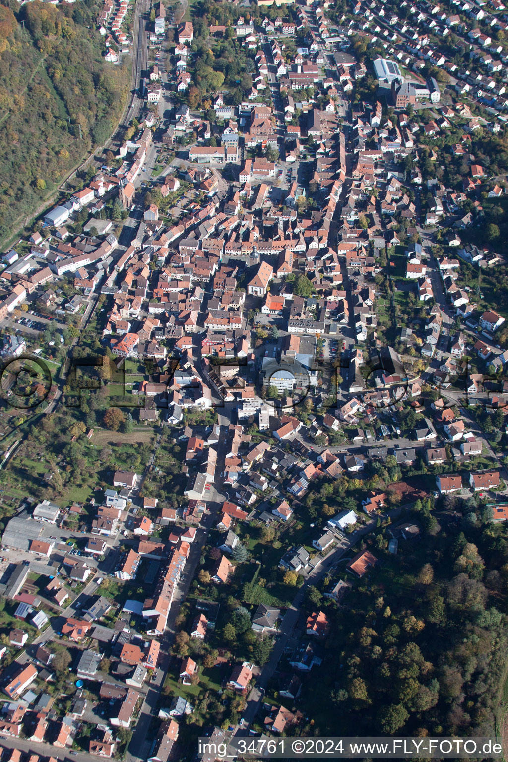 Annweiler am Trifels in the state Rhineland-Palatinate, Germany seen from a drone