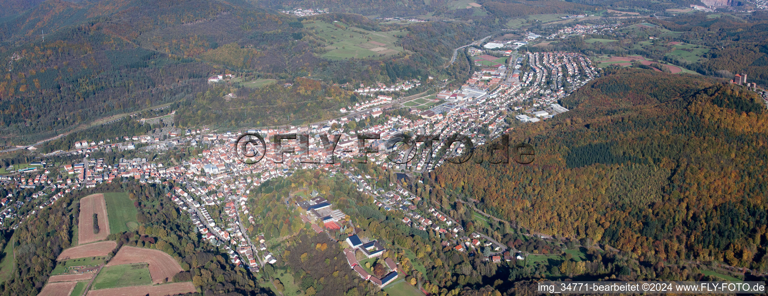 City view of the city area of in Annweiler am Trifels in the state Rhineland-Palatinate