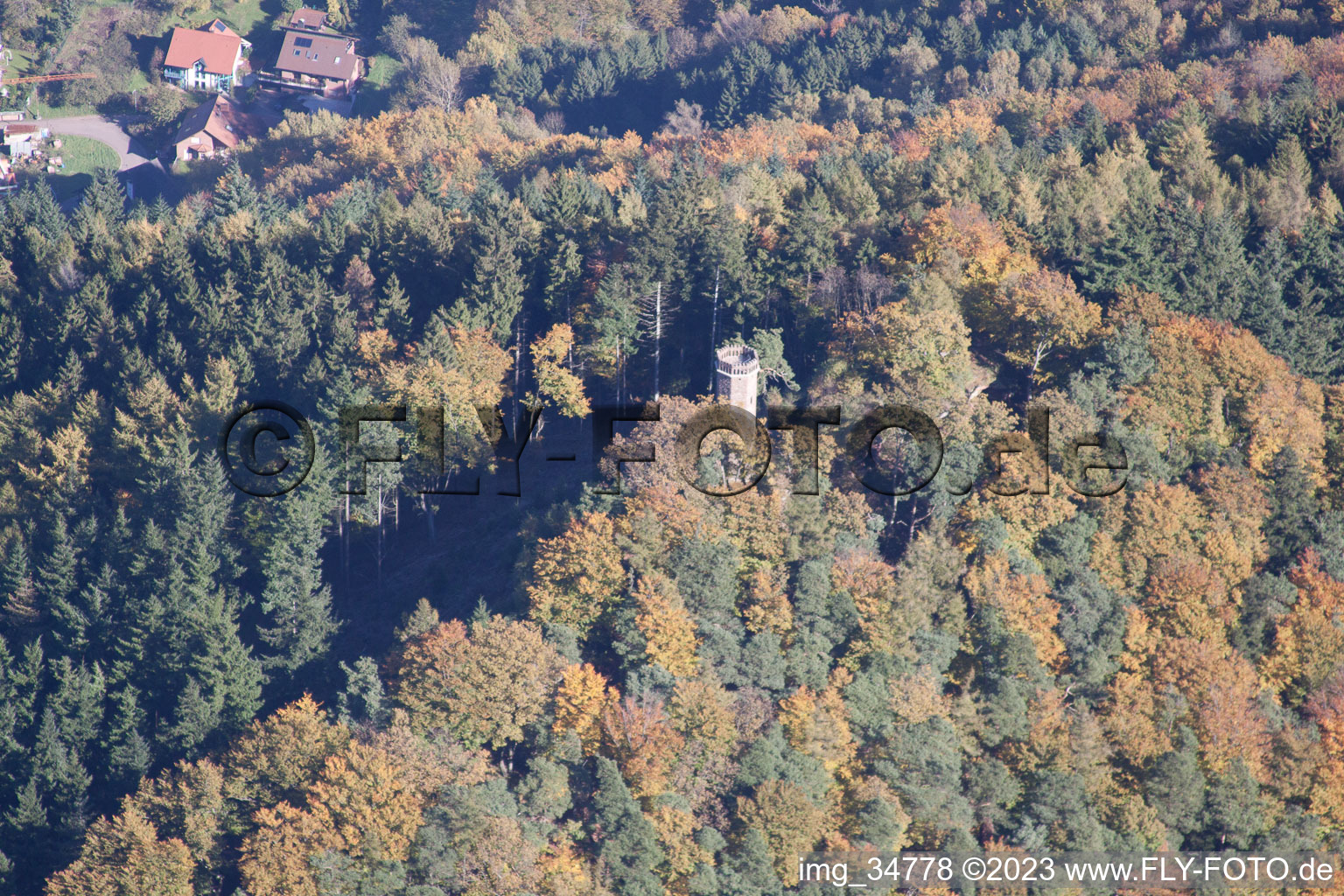 Aerial photograpy of Rehberg tower in Waldrohrbach in the state Rhineland-Palatinate, Germany