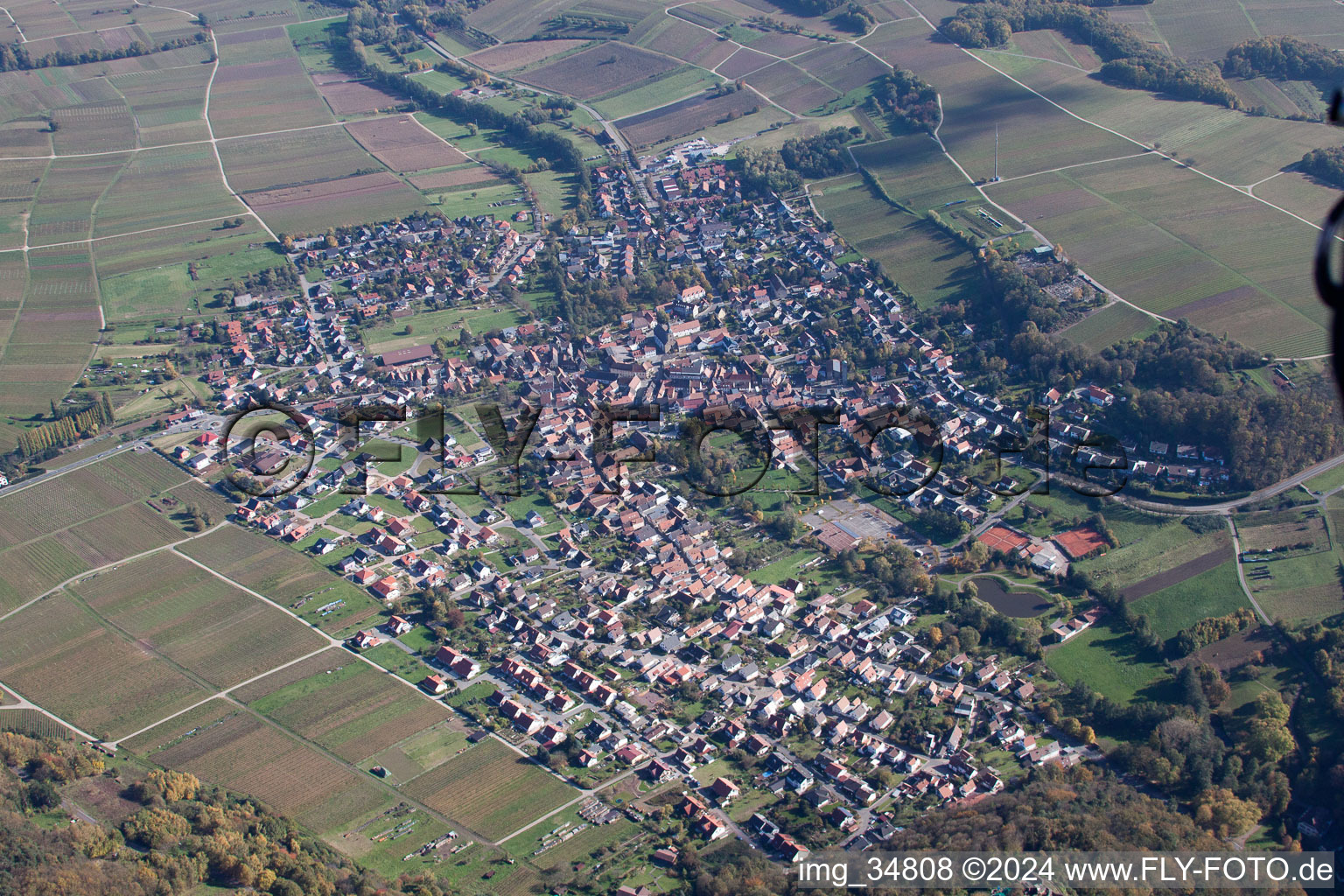 Klingenmünster in the state Rhineland-Palatinate, Germany from the plane