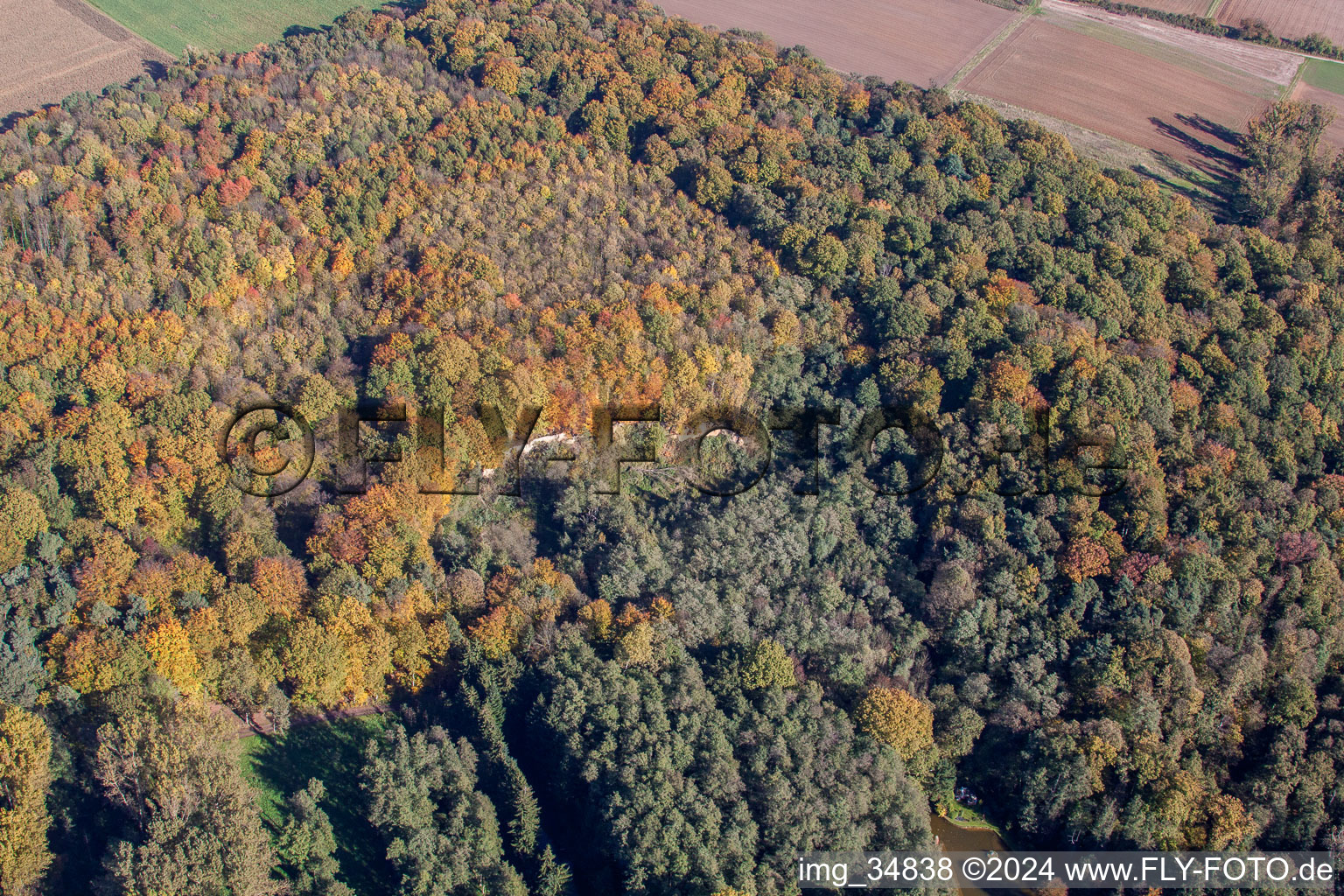 Aerial photograpy of Sand pit in the forest in Barbelroth in the state Rhineland-Palatinate, Germany