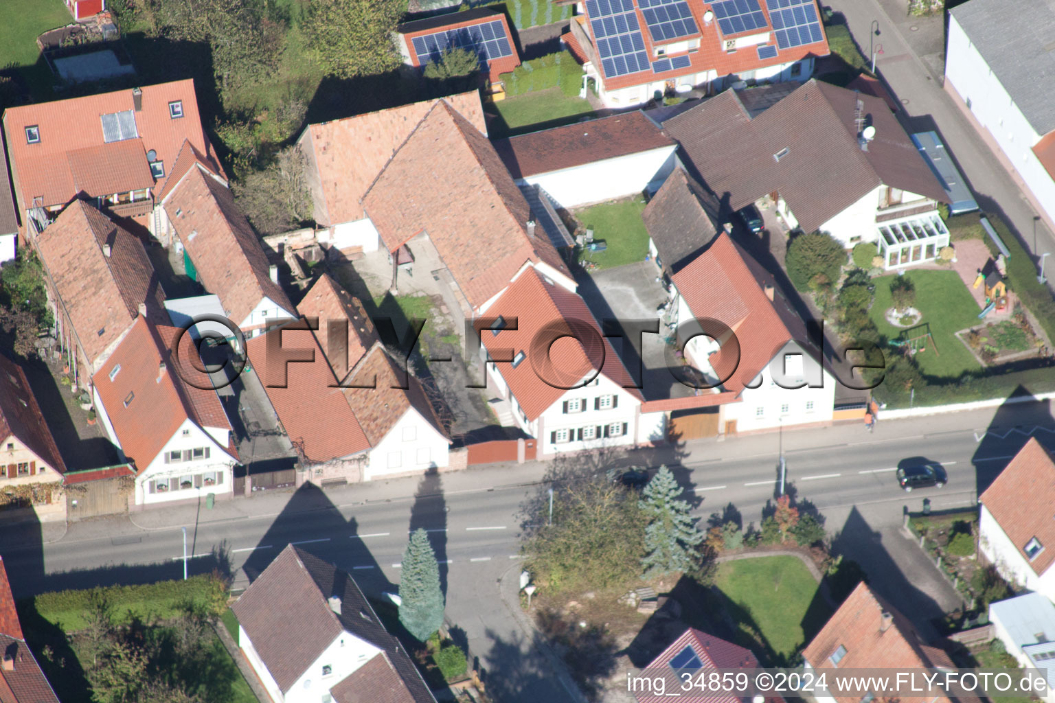 Aerial photograpy of Main Street in Winden in the state Rhineland-Palatinate, Germany