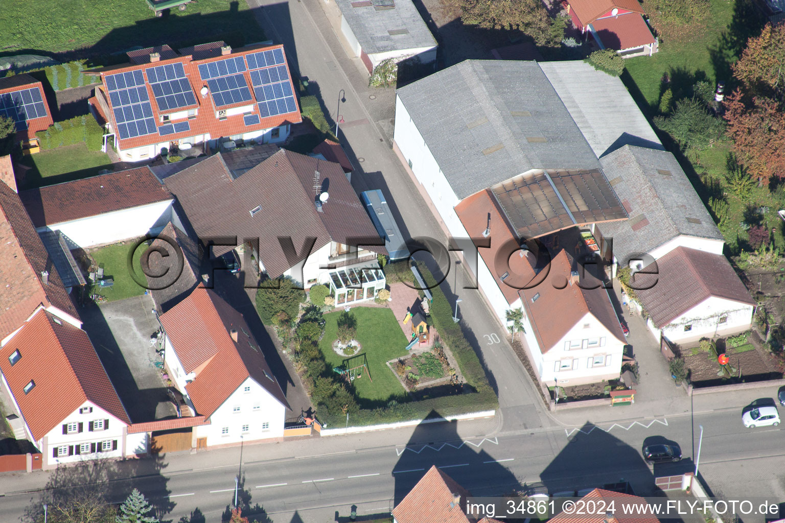 Main Street in Winden in the state Rhineland-Palatinate, Germany from above