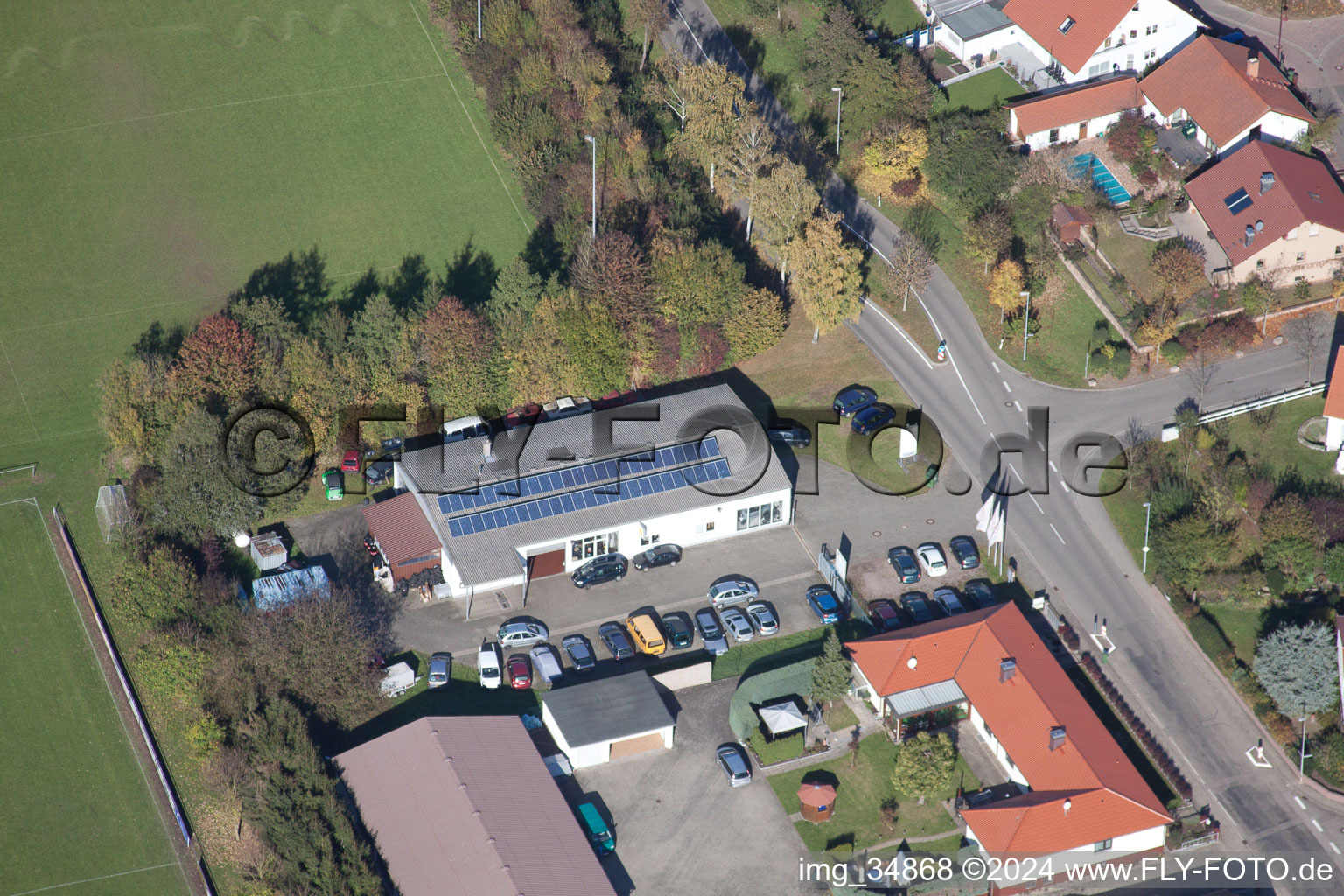 Aerial view of Car dealership Schwind in Winden in the state Rhineland-Palatinate, Germany