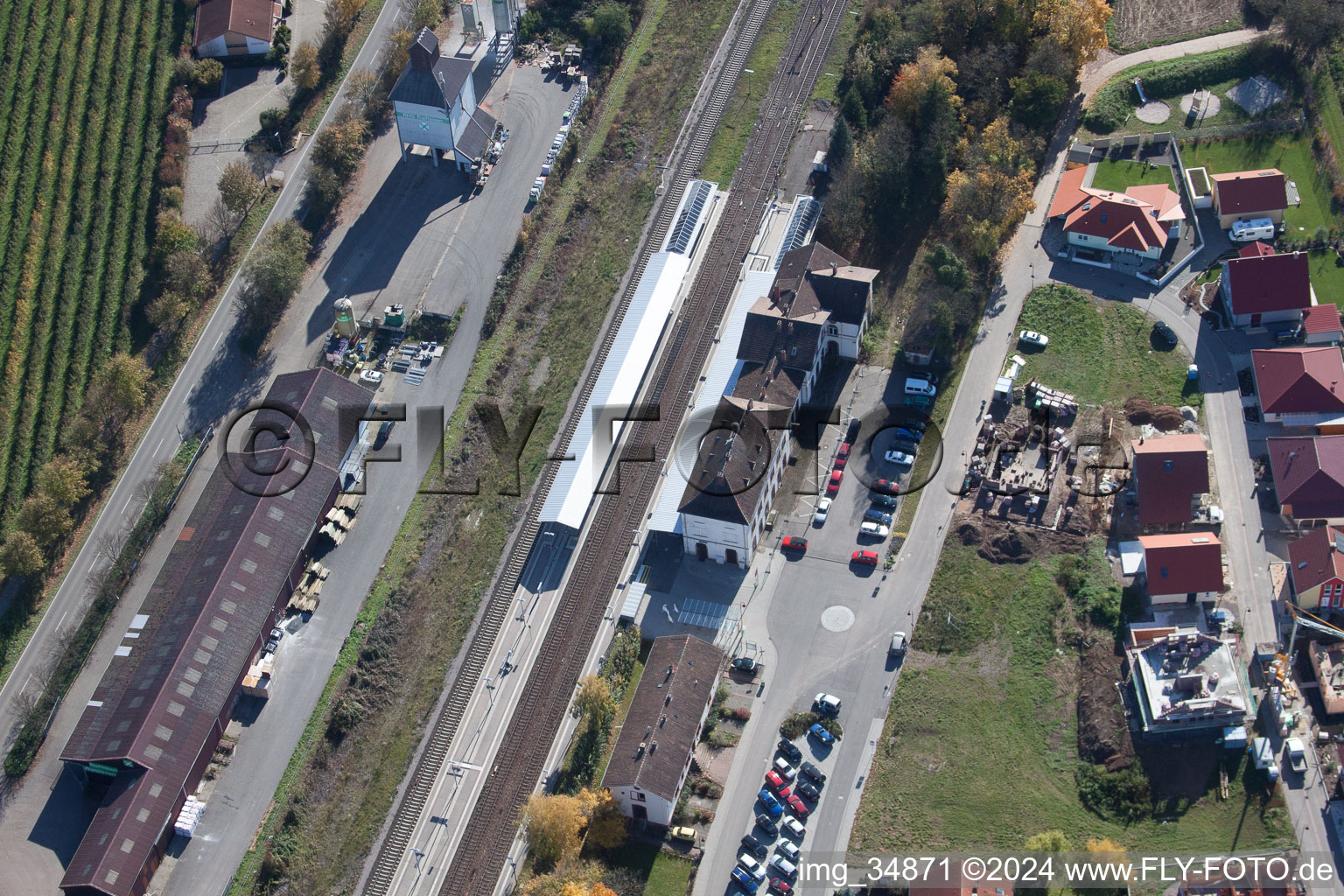 Railroad station in Winden in the state Rhineland-Palatinate, Germany out of the air