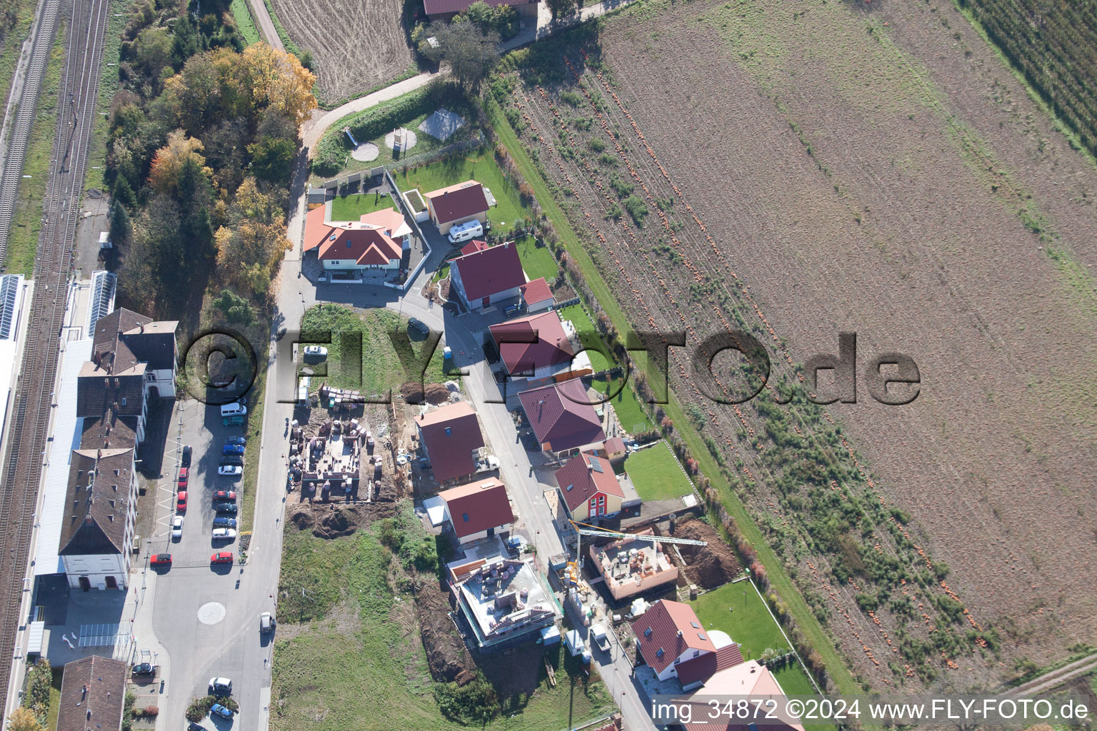 Railroad station in Winden in the state Rhineland-Palatinate, Germany seen from above