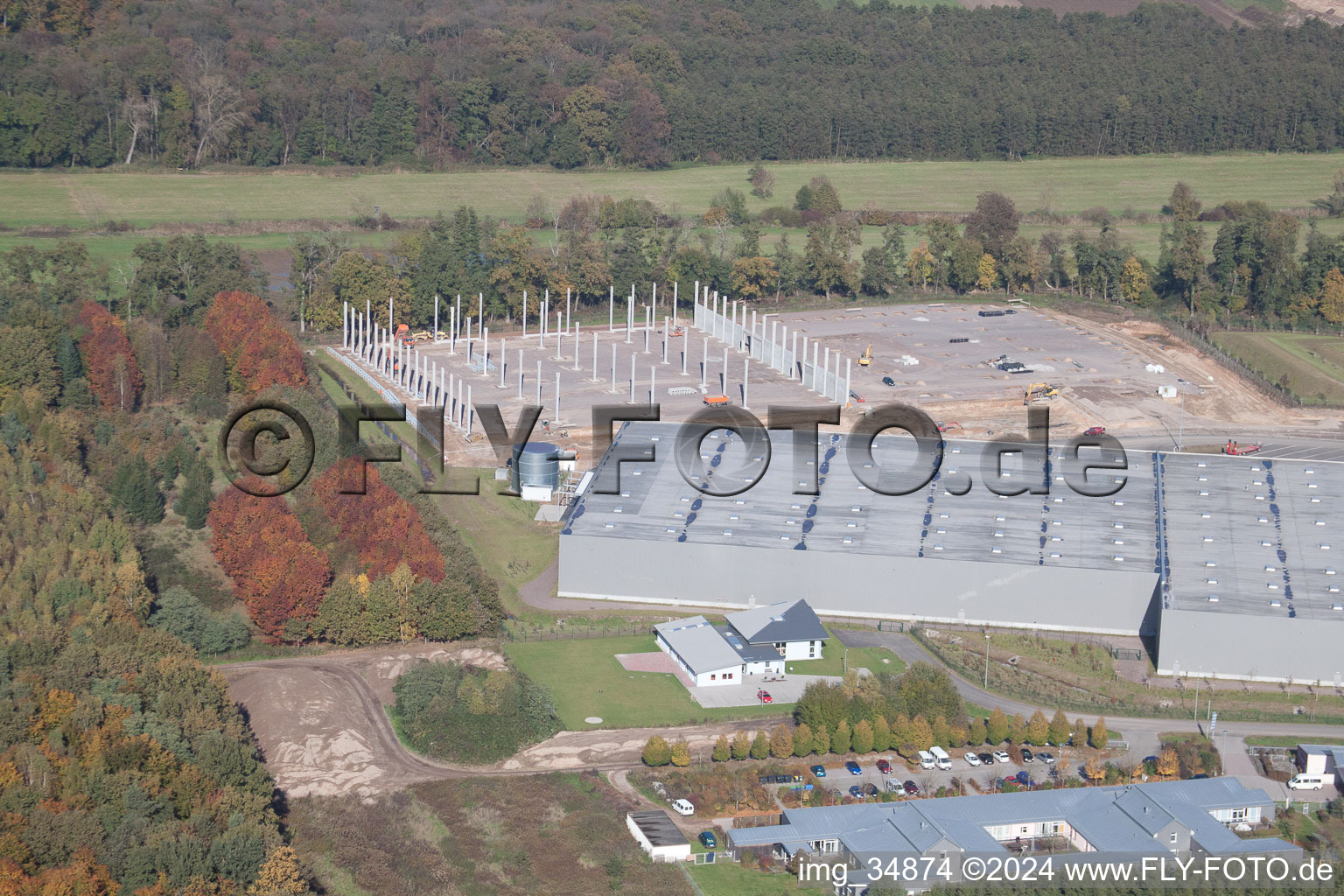 Bird's eye view of Horst industrial area in the district Minderslachen in Kandel in the state Rhineland-Palatinate, Germany