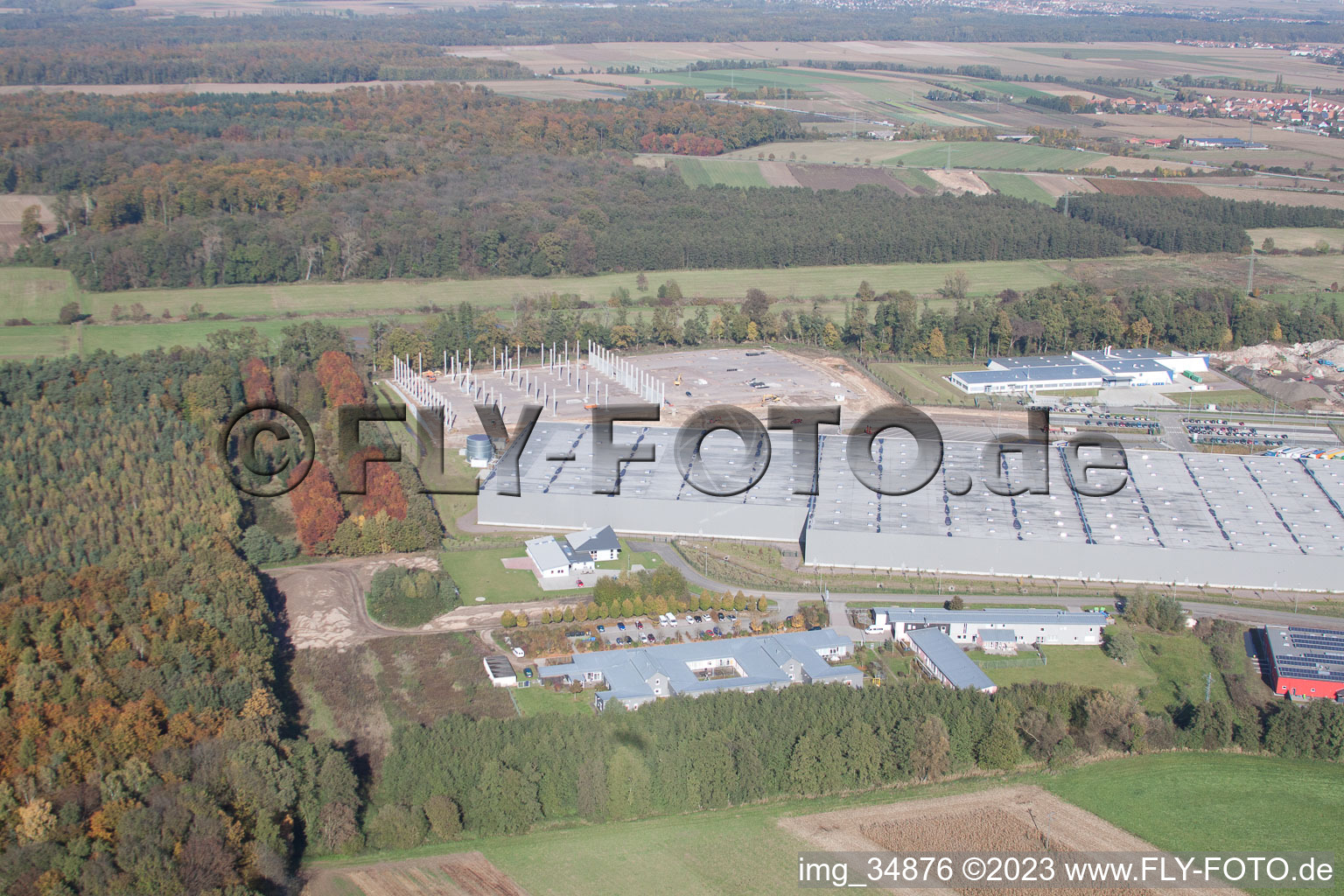 Horst industrial area in the district Minderslachen in Kandel in the state Rhineland-Palatinate, Germany viewn from the air