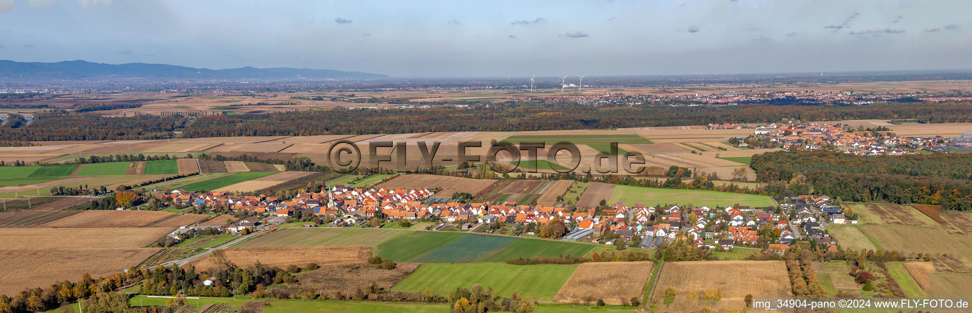 District Minderslachen in Kandel in the state Rhineland-Palatinate, Germany from the drone perspective