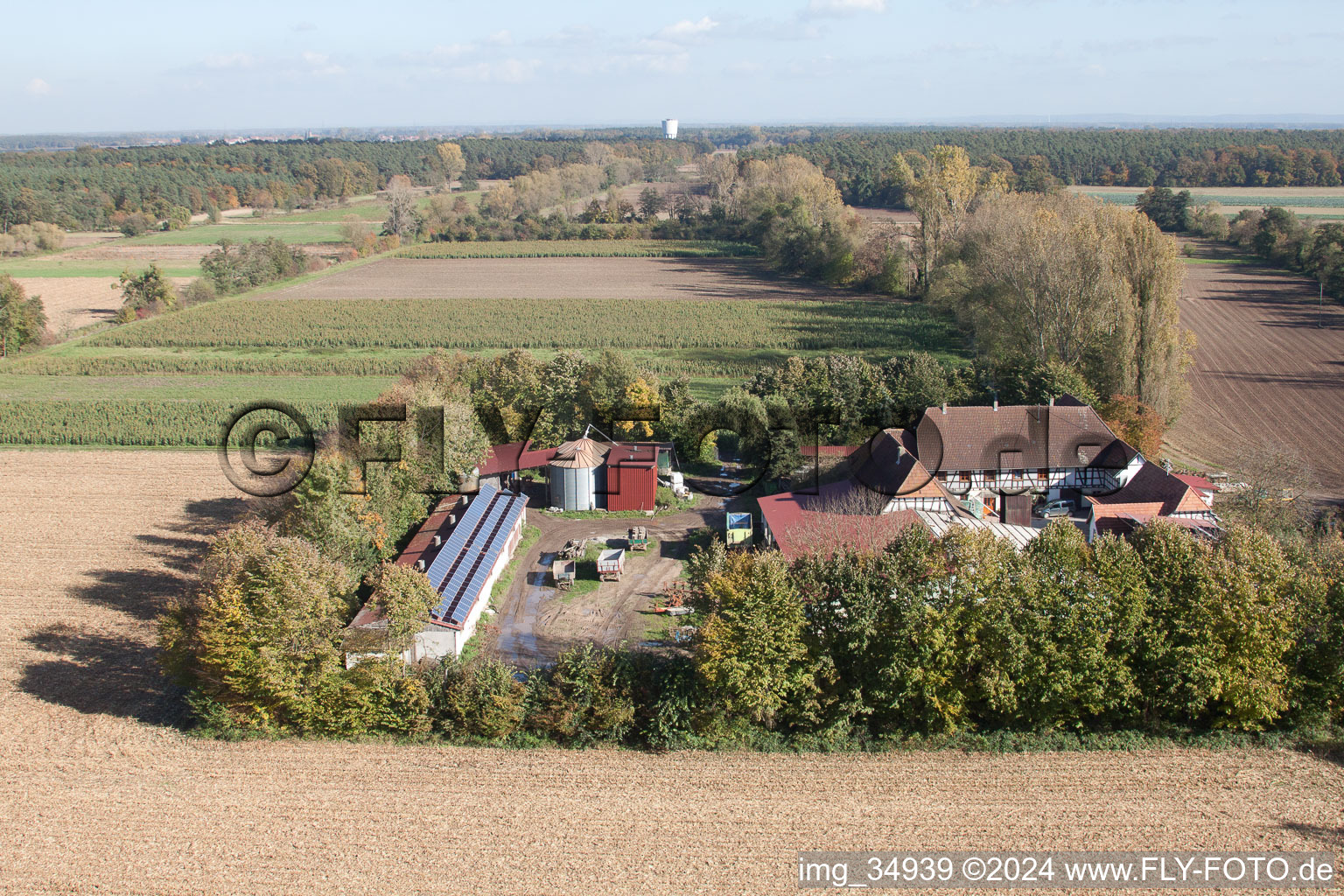 Oblique view of Ledge mill in Erlenbach bei Kandel in the state Rhineland-Palatinate, Germany