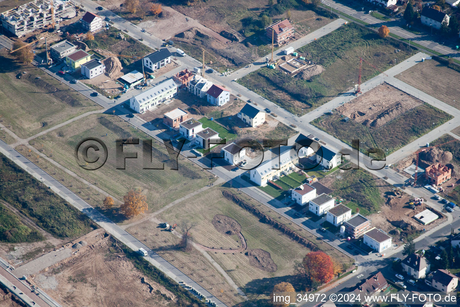 Bird's eye view of District Knielingen in Karlsruhe in the state Baden-Wuerttemberg, Germany