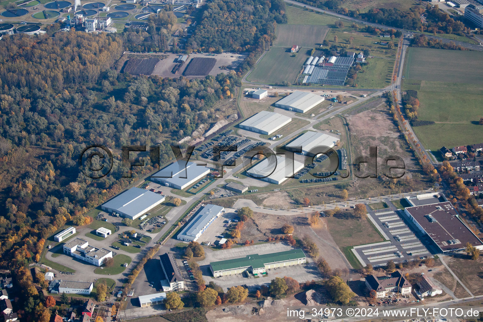 District Knielingen in Karlsruhe in the state Baden-Wuerttemberg, Germany viewn from the air