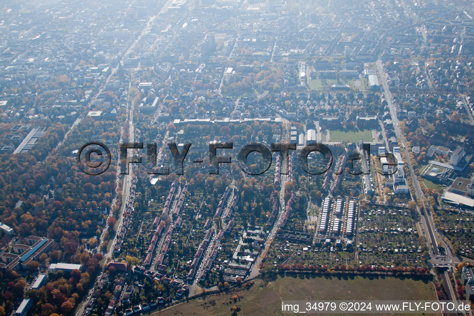 Drone recording of District Knielingen in Karlsruhe in the state Baden-Wuerttemberg, Germany