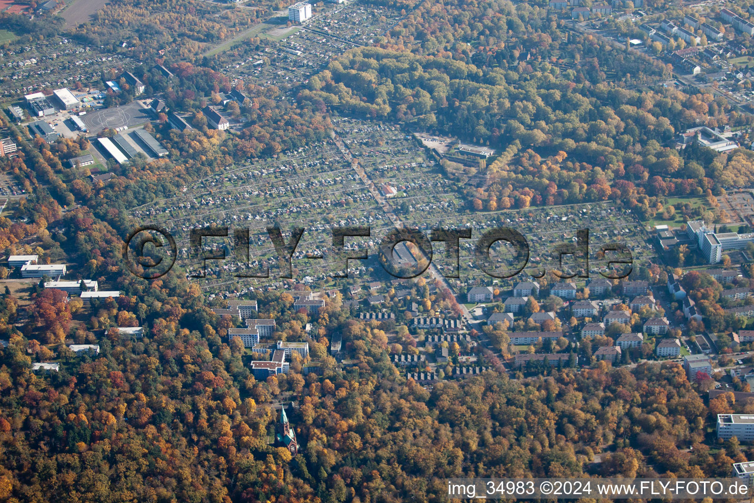 District Oststadt in Karlsruhe in the state Baden-Wuerttemberg, Germany from the drone perspective