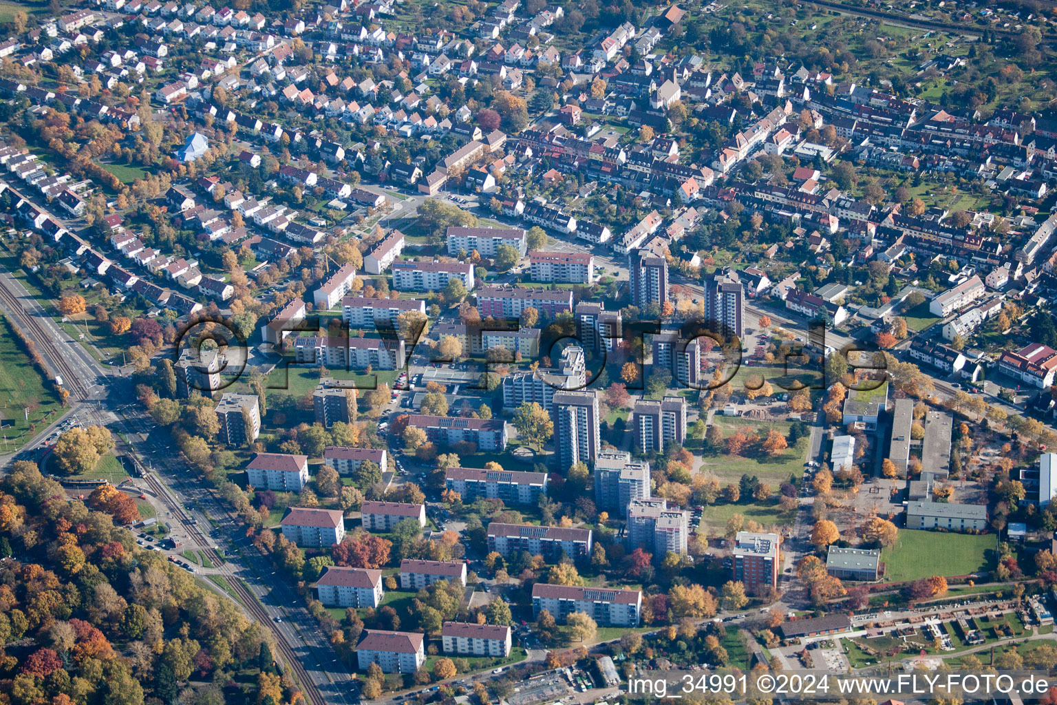 District Oststadt in Karlsruhe in the state Baden-Wuerttemberg, Germany from a drone