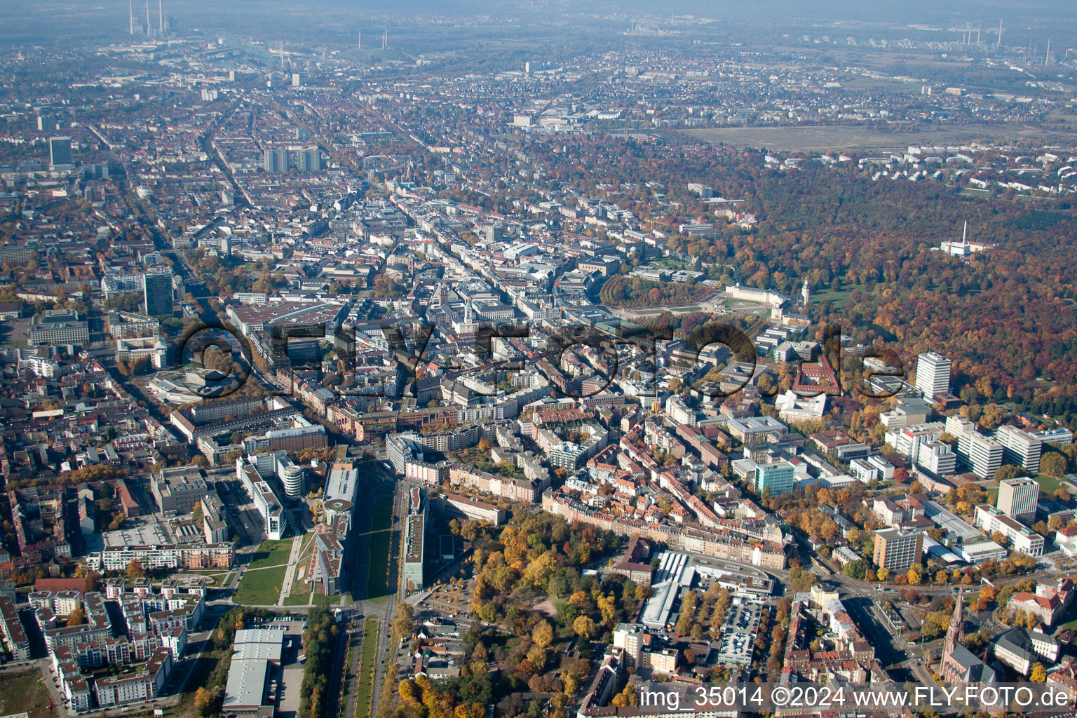 From the east in the district Südstadt in Karlsruhe in the state Baden-Wuerttemberg, Germany