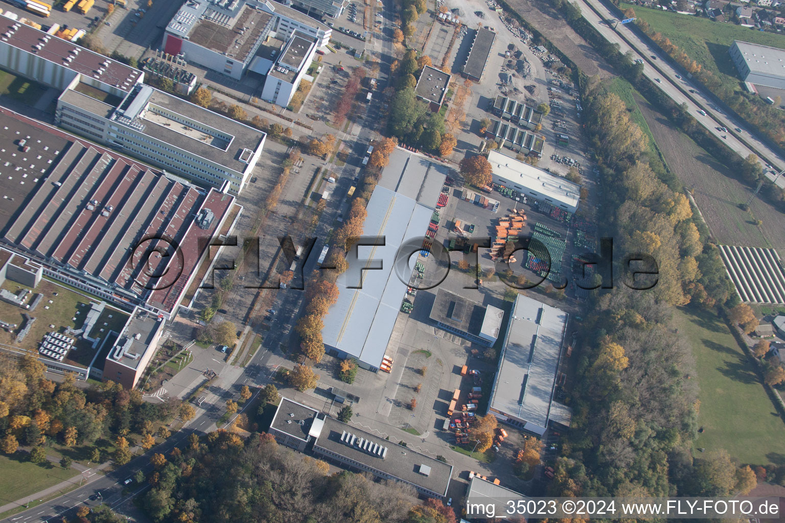 Aerial view of Ottostrasse DHU in the district Durlach in Karlsruhe in the state Baden-Wuerttemberg, Germany