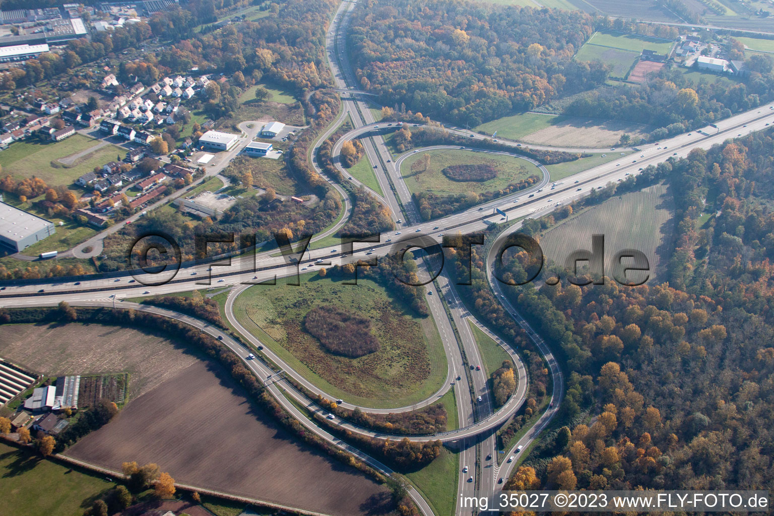 A5 exit Mitte in the district Durlach in Karlsruhe in the state Baden-Wuerttemberg, Germany