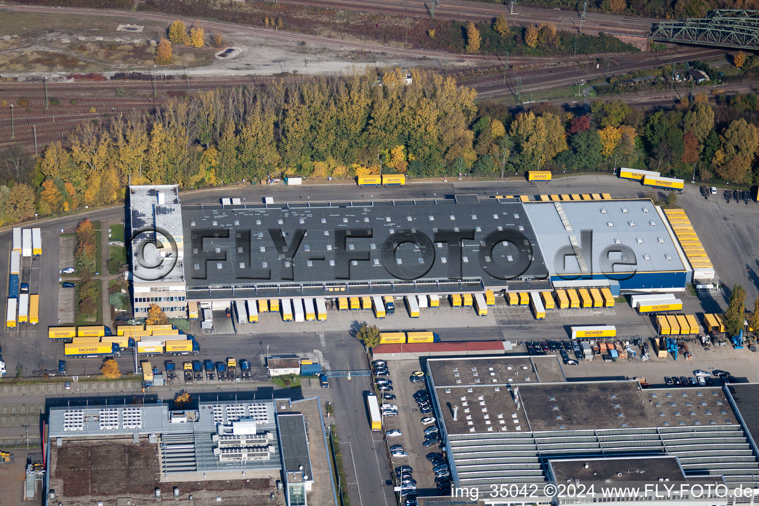 Warehouses and forwarding building SWS-Speditions-GmbH, Otto-street in the district Durlach in Karlsruhe in the state Baden-Wurttemberg from the plane