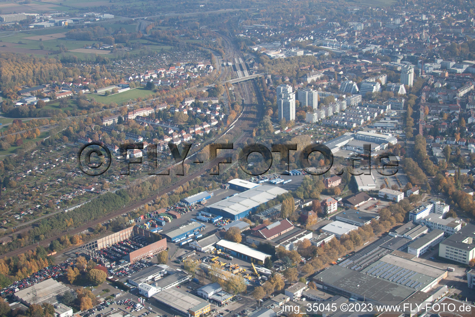 Bird's eye view of District Durlach in Karlsruhe in the state Baden-Wuerttemberg, Germany